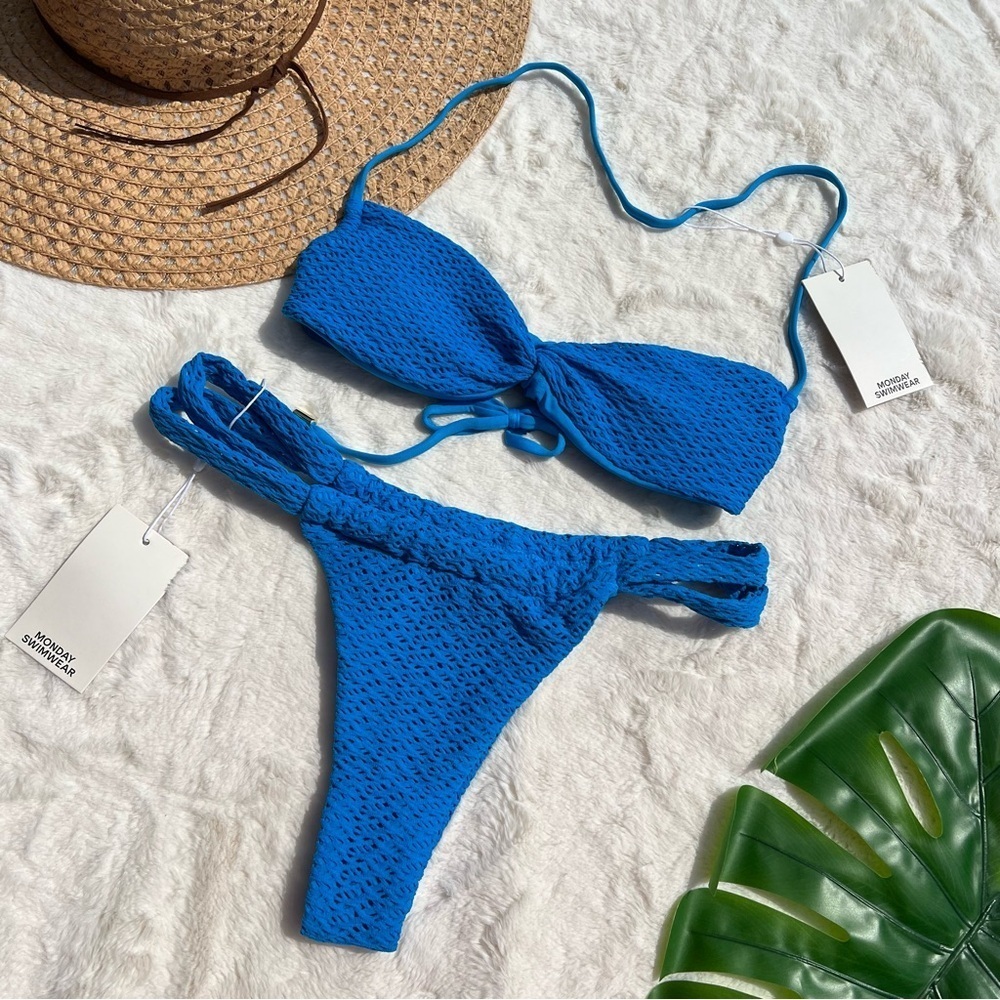 Monday Swimwear Electric Blue Textured Bikini Set - Picture 3 of 8